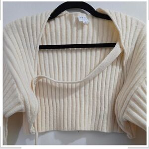 Cream Cropped Knit Sweater Shrug w/Shoulder Strap Detail size S